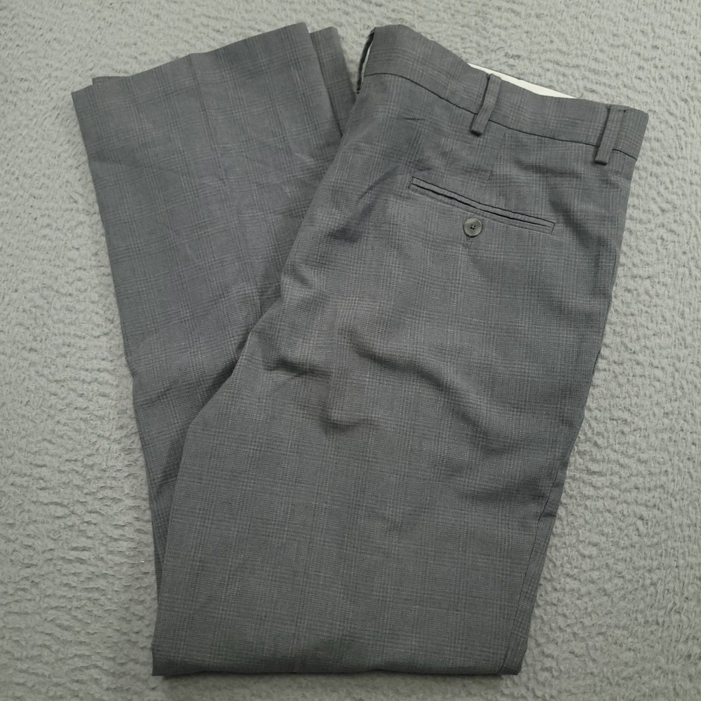 Kenneth Cole Reaction Gray Plaid Dress Pants‎ Mens 40x32 Career Office